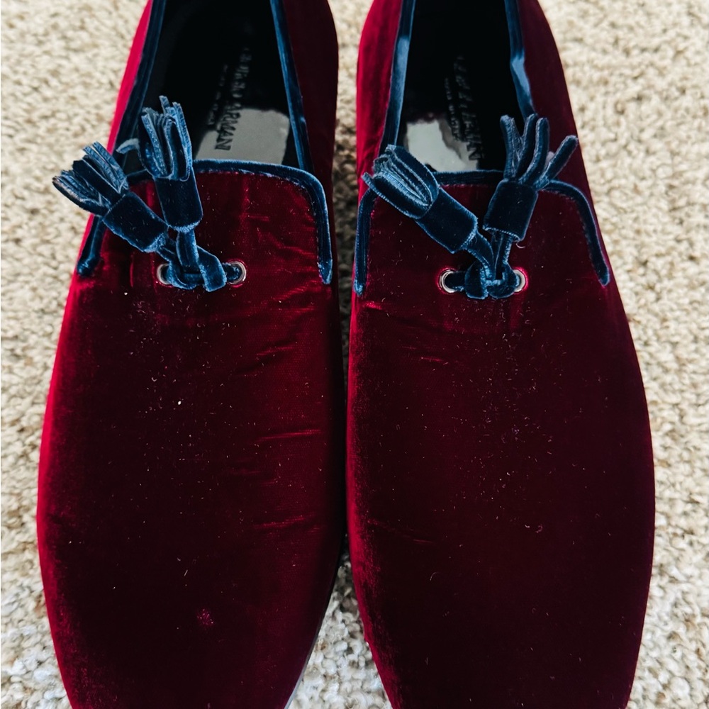 Giorgio Armani Velvet Loafers in Deep Red